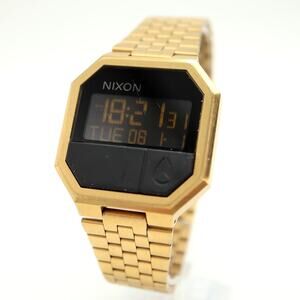 Nixon Re Run Gold Tone Stainless Steel 38mm Digital Watch Chrono w New Battery